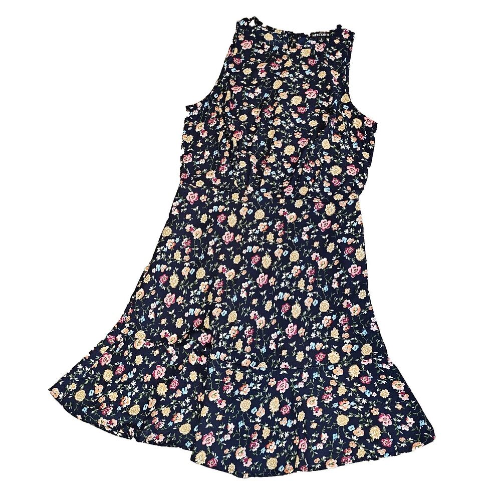 J.Crew Mercantile Navy Floral Dress Size 4 Sleeveless Fit n' Flare 90's grunge